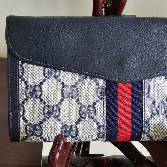 Vintage Gucci Sherry Line Blue Coated Canvas and Leather Slim Wallet 70's/80s - Picture 13 of 13